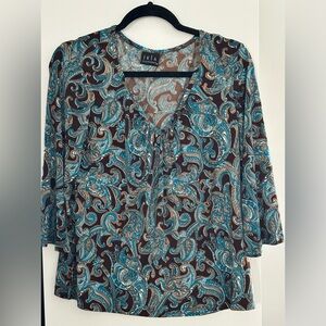 JKLA California - Women’s V Neck Blouse - Size XL - Pre-Loved - Poly/Spandex
